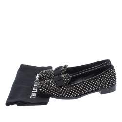 Sergio Rossi Black Crystal Embellished Fabric Bow Detail Flat Loafers Size 36.5