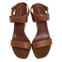 Pre Owned Sergio Rossi Brown Leather Open Toe Wedge Ankle Strap Sandals Size 39.5