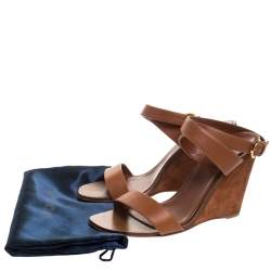 Pre Owned Sergio Rossi Brown Leather Open Toe Wedge Ankle Strap Sandals Size 39.5