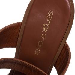 Pre Owned Sergio Rossi Brown Leather Open Toe Wedge Ankle Strap Sandals Size 39.5