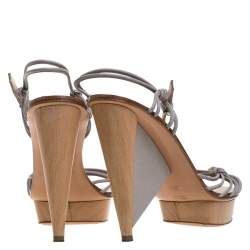 Sergio Rossi Grey Strappy  Leather Wooden Platform Ankle Strap Sandals Size 39.5