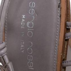 Sergio Rossi Grey Strappy  Leather Wooden Platform Ankle Strap Sandals Size 39.5