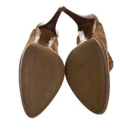 Pre Owned حذاء سلايد سيرجيو روسي مقدمة مدببة نعل سميك خشبي سويدي بني مقاس 38