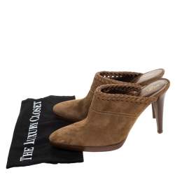 Pre Owned حذاء سلايد سيرجيو روسي مقدمة مدببة نعل سميك خشبي سويدي بني مقاس 38