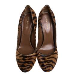 Pre Owned Sergio Rossi Brown Tiger Stripes Print Pony Hair Pumps Size 39