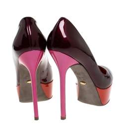 Pre Owned Sergio Rossi Burgundy Patent Leather Platform Pumps Size 36