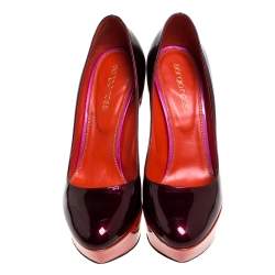 Pre Owned Sergio Rossi Burgundy Patent Leather Platform Pumps Size 36