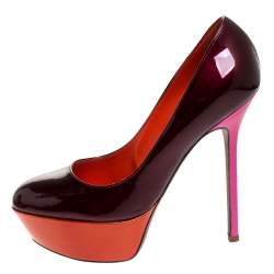 Pre Owned Sergio Rossi Burgundy Patent Leather Platform Pumps Size 36