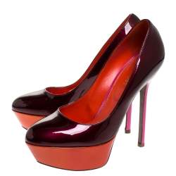 Pre Owned Sergio Rossi Burgundy Patent Leather Platform Pumps Size 36