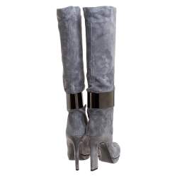 Pre Owned بوت كاحل سيرجيو روسي سوار معدن سويدي رمادي مقاس 41