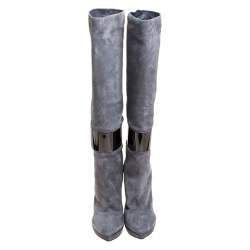 Pre Owned بوت كاحل سيرجيو روسي سوار معدن سويدي رمادي مقاس 41