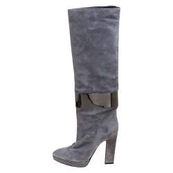 Pre Owned بوت كاحل سيرجيو روسي سوار معدن سويدي رمادي مقاس 41