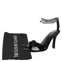 مملوكة مسبقًا صندل سيرجيو روسي سير كاحل خرز ساتان أسود مقاس 39.5