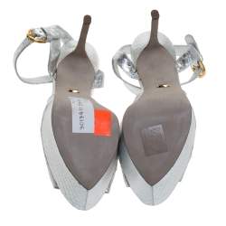 Pre Owned صندل سيرجيو روسي سير كاحل نعل سميك جلد نقش ثعبان فضي مقاس 36