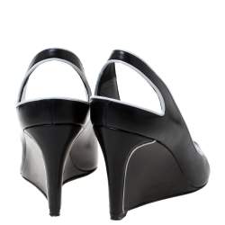 Pre Owned حذاء كعب عالي سيرجيو روسي مقدمة مفتوحة كعب روكي جلد حافة أبيض وأسود مقاس 40 