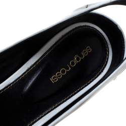 Pre Owned حذاء كعب عالي سيرجيو روسي مقدمة مفتوحة كعب روكي جلد حافة أبيض وأسود مقاس 40 