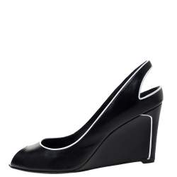 Pre Owned حذاء كعب عالي سيرجيو روسي مقدمة مفتوحة كعب روكي جلد حافة أبيض وأسود مقاس 40 