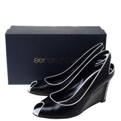 Pre Owned حذاء كعب عالي سيرجيو روسي مقدمة مفتوحة كعب روكي جلد حافة أبيض وأسود مقاس 40 