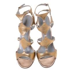 مملوكة مسبقًا Sergio Rossi Metallic Gold Leather Ankle Strap Sandals Size 37
