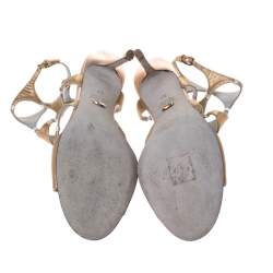 مملوكة مسبقًا Sergio Rossi Metallic Gold Leather Ankle Strap Sandals Size 37