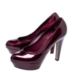 Sergio Rossi Burgundy Patent Leather Platform Pumps Size 39