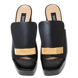 Pre Owned Sergio Rossi Black Leather SR1 Platform Slide Mules Size 36