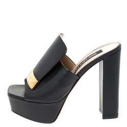 Pre Owned Sergio Rossi Black Leather SR1 Platform Slide Mules Size 36