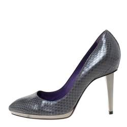 Sergio Rossi Grey Python Leather Pointed Toe Pumps Size 38