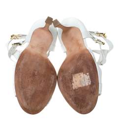 Pre Owned صندل سيرجيو روسي مقدمة مفتوحة سيور متعاكسة سير كاحل مزدوج جلد أبيض مقاس 37.5