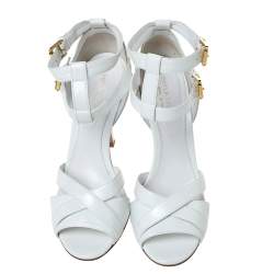 Pre Owned صندل سيرجيو روسي مقدمة مفتوحة سيور متعاكسة سير كاحل مزدوج جلد أبيض مقاس 37.5