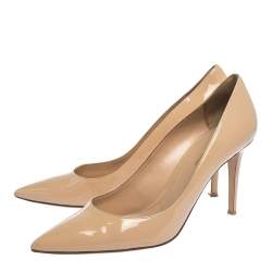 Pre Owned حذاء كعب عالي سيرجيو روسي بمقدمة مدببة جلد لامع بيج مقاس 41