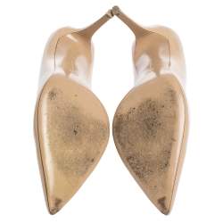 Pre Owned حذاء كعب عالي سيرجيو روسي بمقدمة مدببة جلد لامع بيج مقاس 41