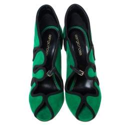 مملوكة مسبقًا Sergio Rossi Green Suede Lagoon Cut Out Pumps Size 38