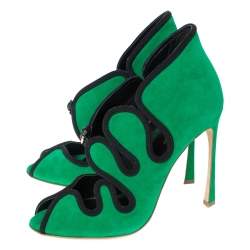 مملوكة مسبقًا Sergio Rossi Green Suede Lagoon Cut Out Pumps Size 38