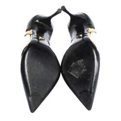 Pre Owned Sergio Rossi Black Patent And Gold Leather Pointed Toe D'orsay Pumps Size 38.5