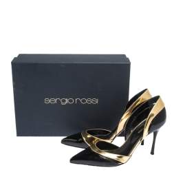 Pre Owned Sergio Rossi Black Patent And Gold Leather Pointed Toe D'orsay Pumps Size 38.5