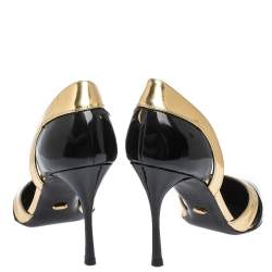 Pre Owned Sergio Rossi Black Patent And Gold Leather Pointed Toe D'orsay Pumps Size 38.5