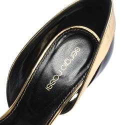 Pre Owned Sergio Rossi Black Patent And Gold Leather Pointed Toe D'orsay Pumps Size 38.5