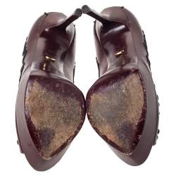 Pre Owned حذاء كعب عالي سيرجيو روسي مقدمة مفتوحة نعل سميك مزخرف جلد عنابي مقاس 39