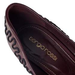 Pre Owned حذاء كعب عالي سيرجيو روسي مقدمة مفتوحة نعل سميك مزخرف جلد عنابي مقاس 39