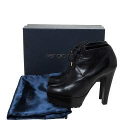 Pre Owned Sergio Rossi Black Leather Platform Ankle Booties Size 37.5