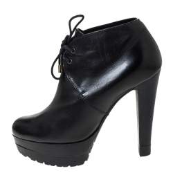 Pre Owned Sergio Rossi Black Leather Platform Ankle Booties Size 37.5