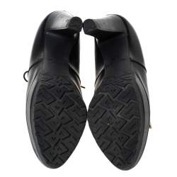 Pre Owned Sergio Rossi Black Leather Platform Ankle Booties Size 37.5