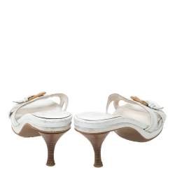 Sergio Rossi White Leather Buckle Detail Platform Slide Sandals Size 39.5