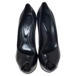 Pre Owned حذاء كعب عالي سيرجيو روسي كعب روكي نعل سميك مقدمة مفتوحة جلد رمادي/ أسود مقاس 37