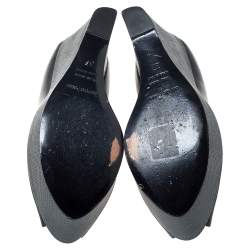 Pre Owned حذاء كعب عالي سيرجيو روسي كعب روكي نعل سميك مقدمة مفتوحة جلد رمادي/ أسود مقاس 37