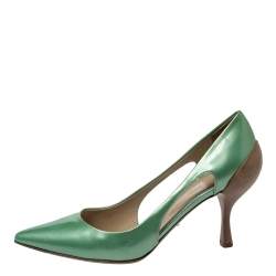 Pre Owned حذاء كعب عالي سيرجيو روسي قصة جلد بني وجلد لامع أخضر مقاس 38