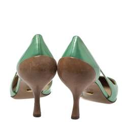 Pre Owned حذاء كعب عالي سيرجيو روسي قصة جلد بني وجلد لامع أخضر مقاس 38