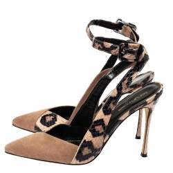 مملوكة مسبقًا Sergio Rossi Beige/Black Suede And Python Pointed Toe Ankle Wrap Sandals Size 38