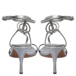 Pre Owned صندل سيرجيو  روسي جلد فضي ميتاليك مزخرف بحزام للكاحل مقاس 38